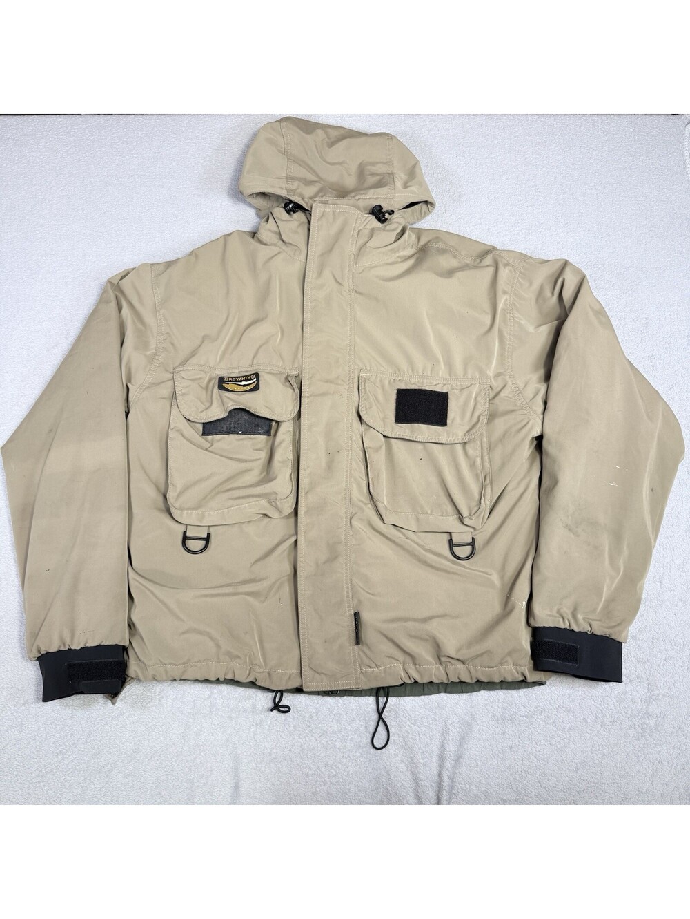 Browning Vintage Mens L Hunting Jacket Tan Fleece Lined Hood Utility